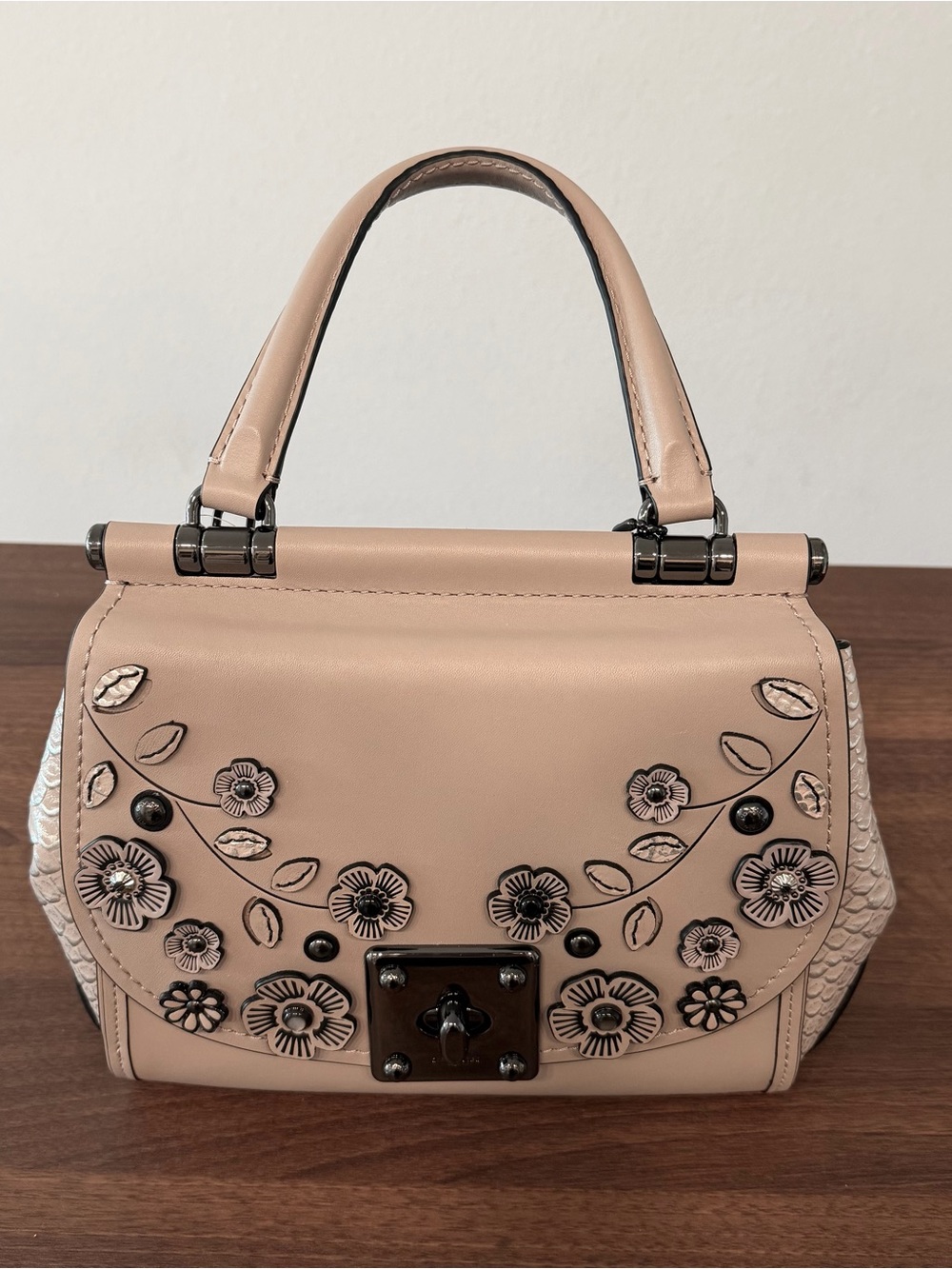 Coach Drifter Top Handle with Willow Floral Appliqué in Grey Birch